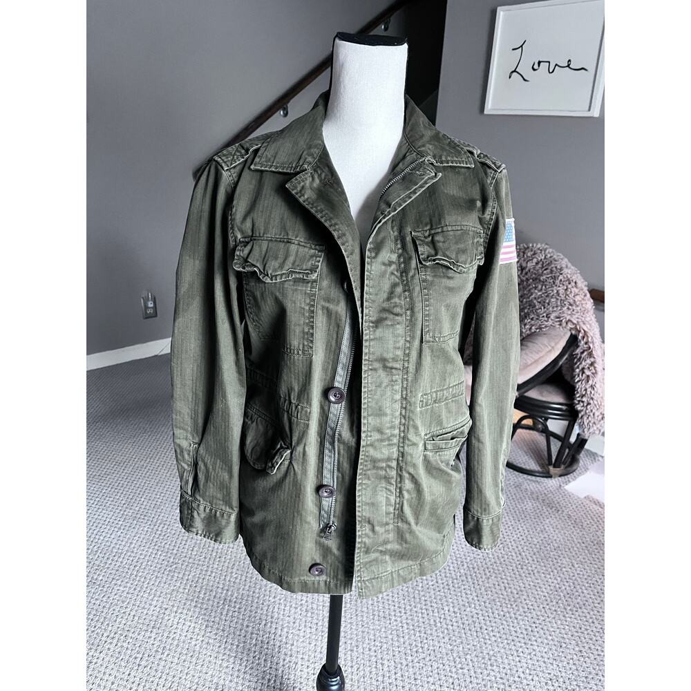 Polo Ralph Lauren Green Military Jacket Coat USA Flag Patch Boy's Size M 10-12